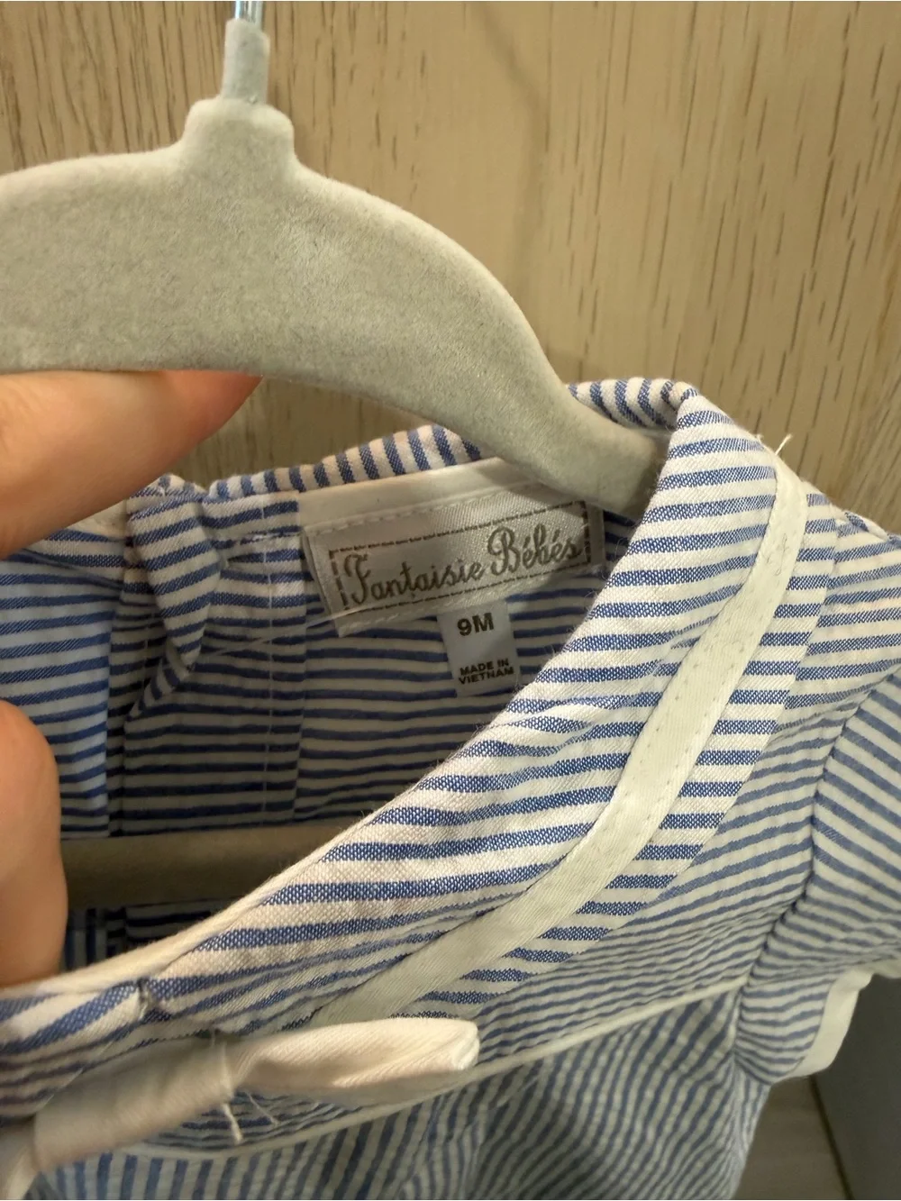 Blue & White Striped Baby Bubble Romper with Bow Collar